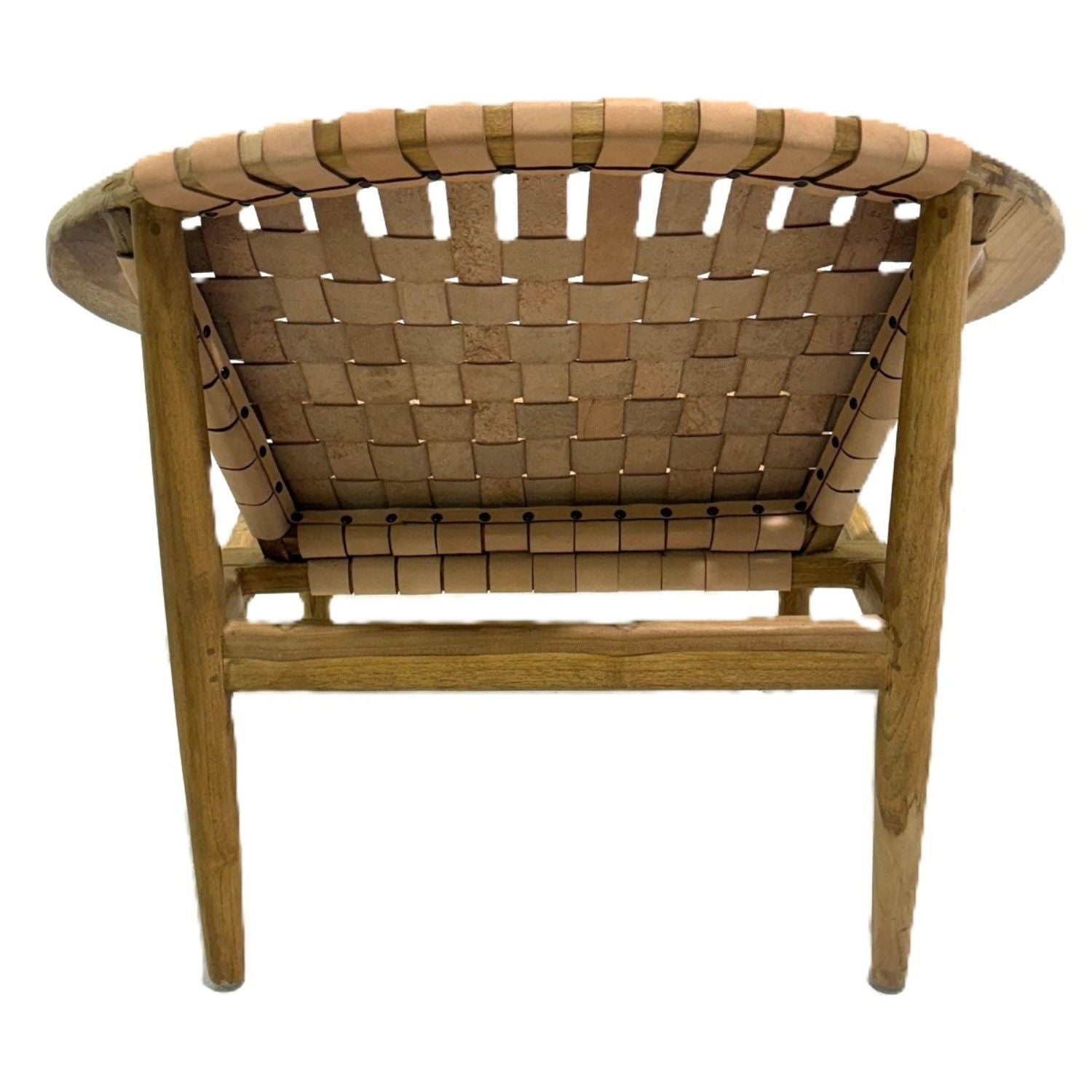 Natural Leather and Teak Round Moon Chair with Woven Seat - Home Furniture Interiors