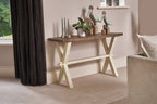 Farmhouse Two Tone Pine Rectangular Console Table with White Painted Base