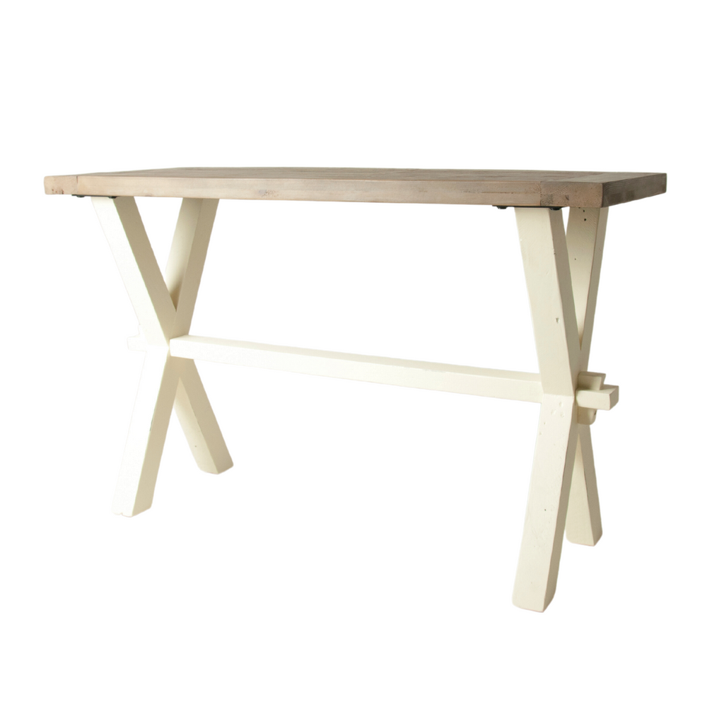 Farmhouse Two Tone Pine Rectangular Console Table with White Painted Base - Home Furniture Interiors