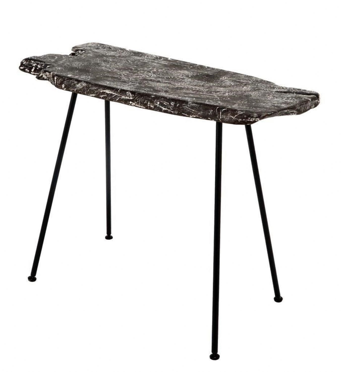 Modern Charcoal Teak Slice Console Table with Minimalist Metal Legs