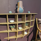 Modern Teak Wood Wall Console Table with Multi Cubed Display Shelves