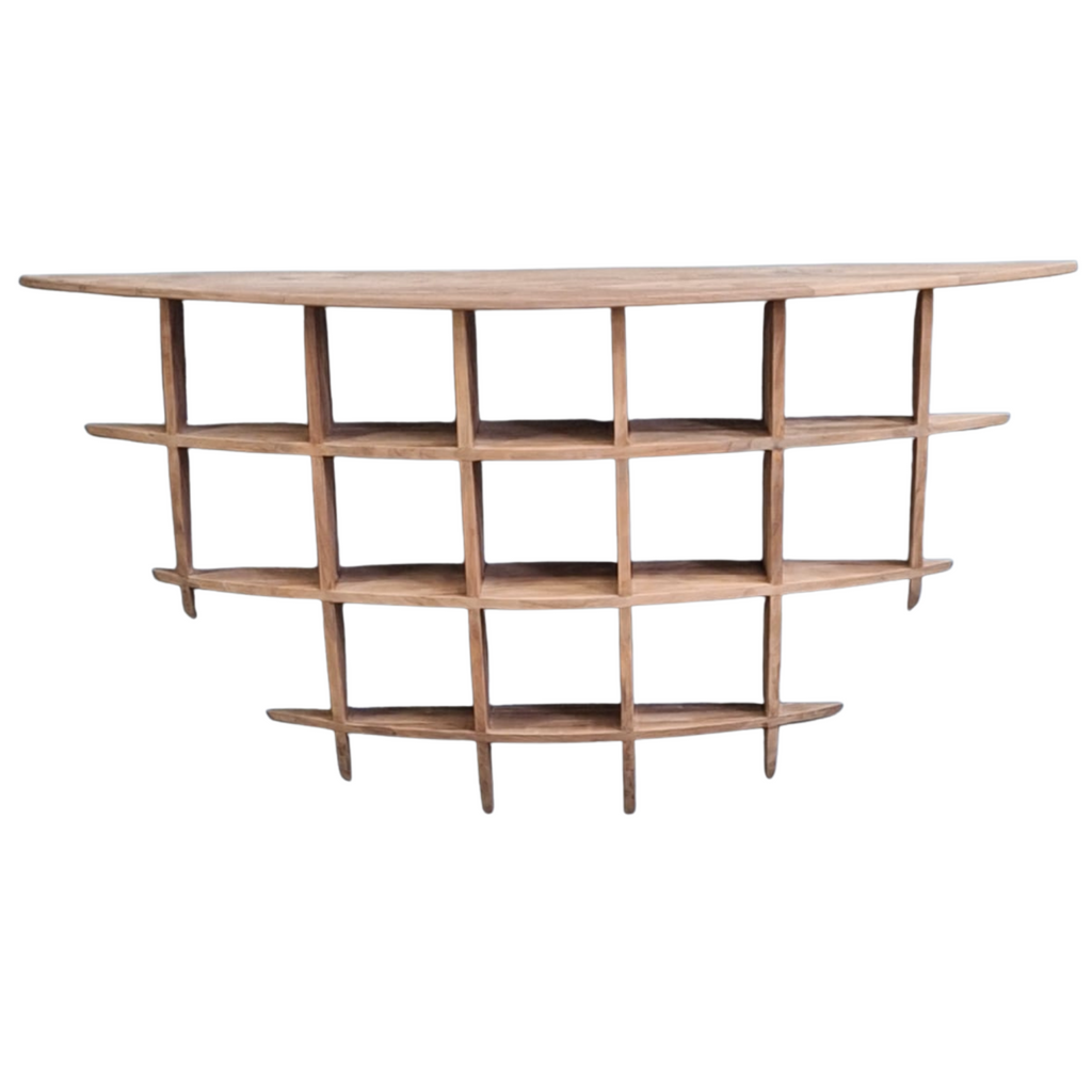 Modern Teak Wood Wall Console Table with Multi Cubed Display Shelves - Home Furniture Interiors