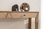 Natural Mango Wood 2 Rattan Textured Drawers Console Table with Shelf - Home Furniture Interiors