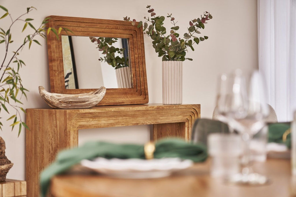 Natural Mango Wood Console Table with Layered Edge Detailing - Home Furniture Interiors