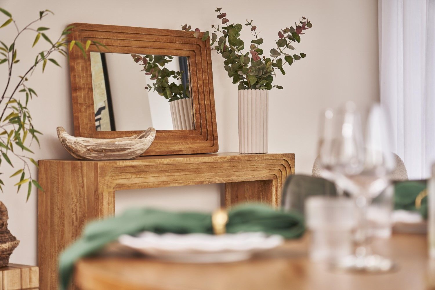 Natural Mango Wood Console Table with Layered Edge Detailing - Home Furniture Interiors