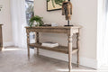 Rustic Reclaimed Wood Console Table with Turned Legs and Lower Shelf