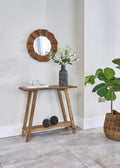 Natural Wood Rectangular Console Table with Lower Shelf
