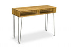 Retro Mango Wood Open Shelf Console Table with Gunmetal Hairpin Legs