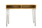 Retro Mango Wood Open Shelf Console Table with Gunmetal Hairpin Legs - Home Furniture Interiors