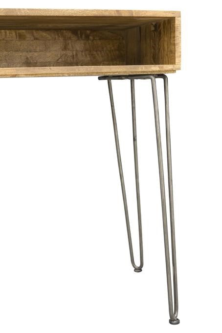 Retro Mango Wood Open Shelf Console Table with Gunmetal Hairpin Legs - Home Furniture Interiors