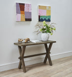 Rustic Solid Pine Rectangular Console Table with Cross Brace Base