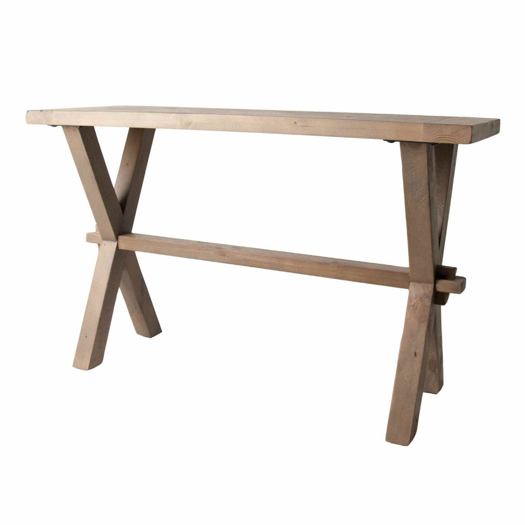 Rustic Solid Pine Rectangular Console Table with Cross Brace Base - Home Furniture Interiors