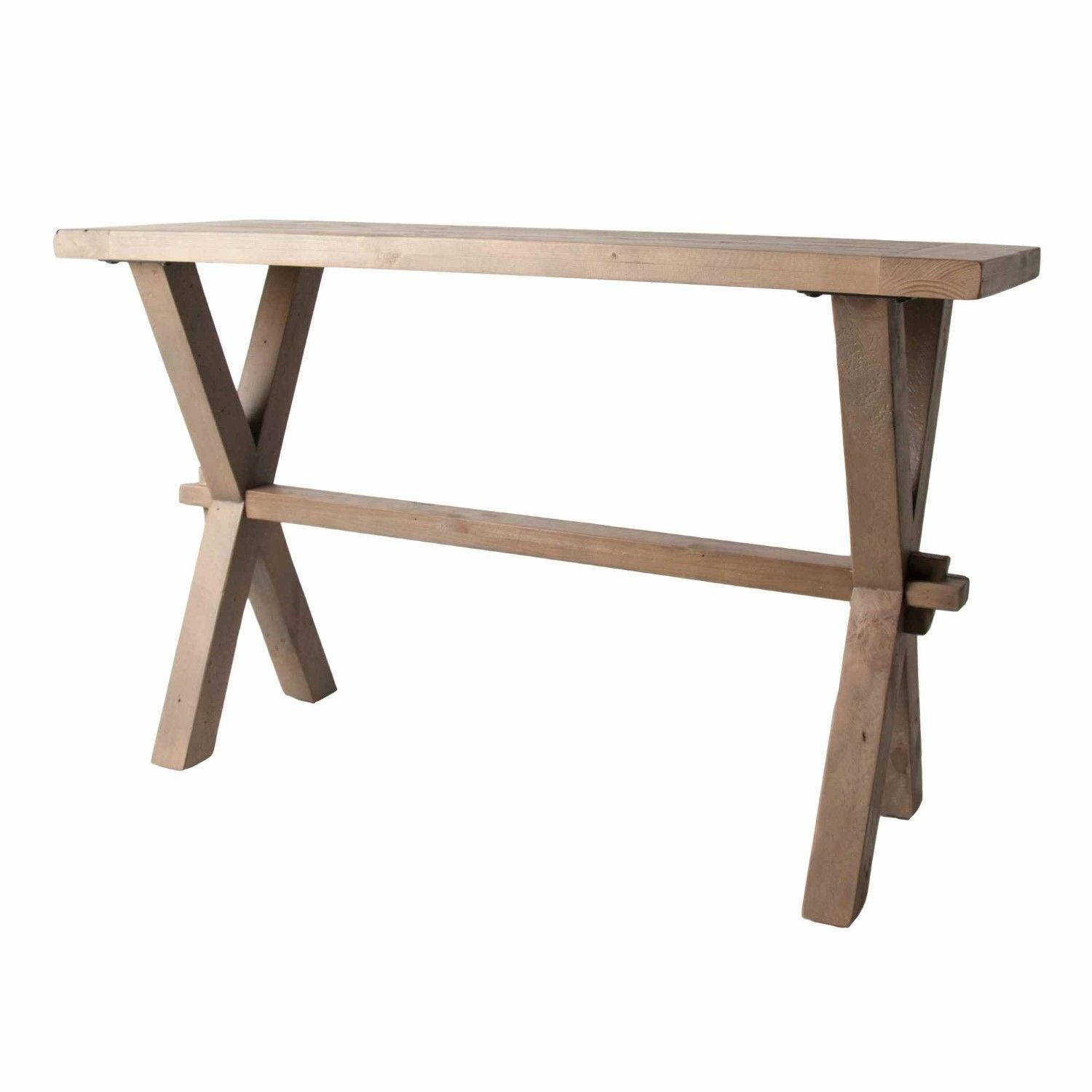 Rustic Solid Pine Rectangular Console Table with Cross Brace Base - Home Furniture Interiors