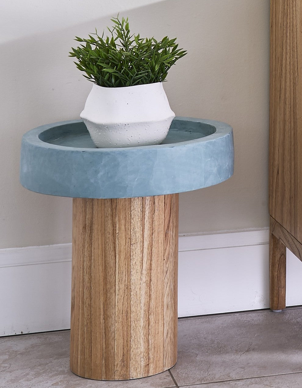 Modern Blue Painted Round Wood Decorative Side Table