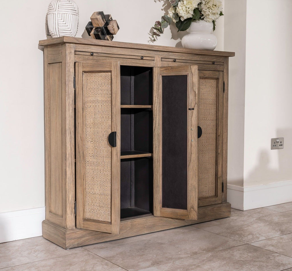 Traditional Solid Oak Large 2 Rattan Front Door Storage Cabinet - Home Furniture Interiors