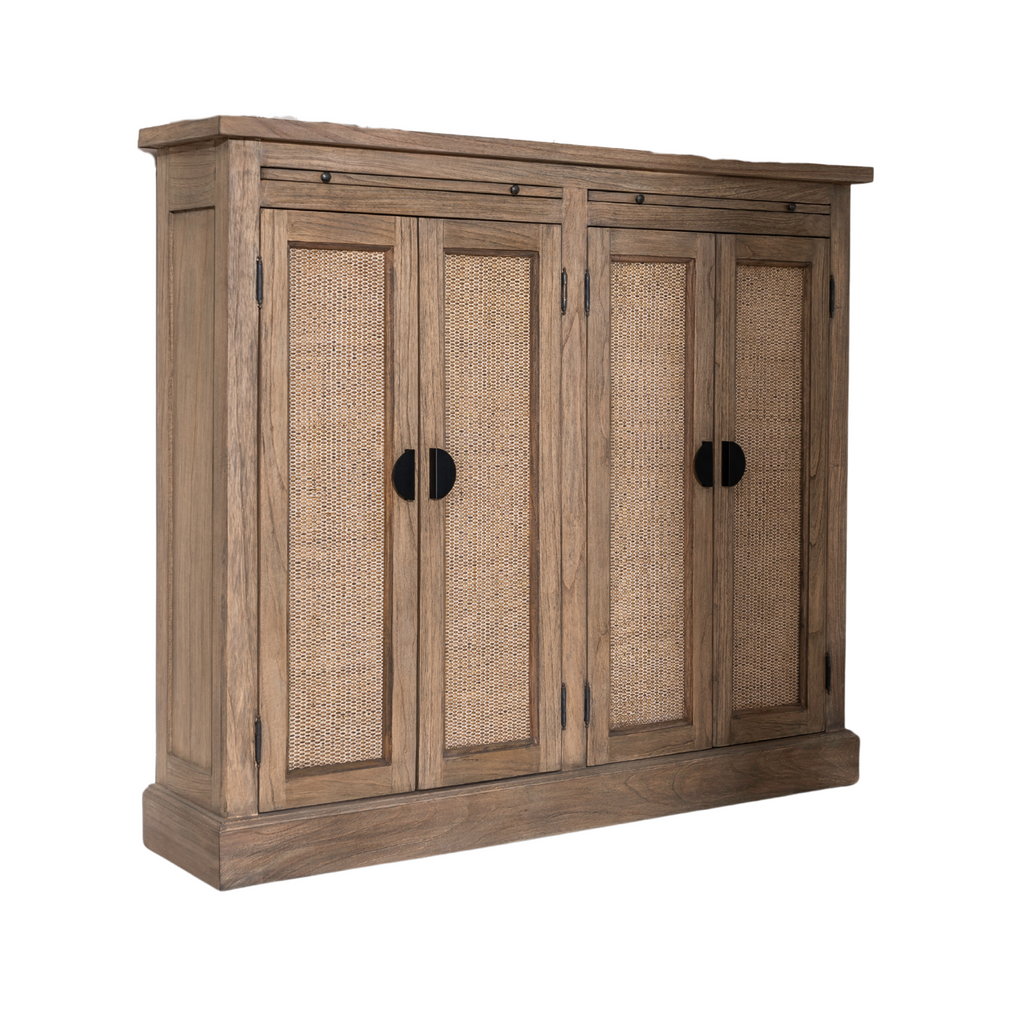 Traditional Solid Oak Large 2 Rattan Front Door Storage Cabinet - Home Furniture Interiors