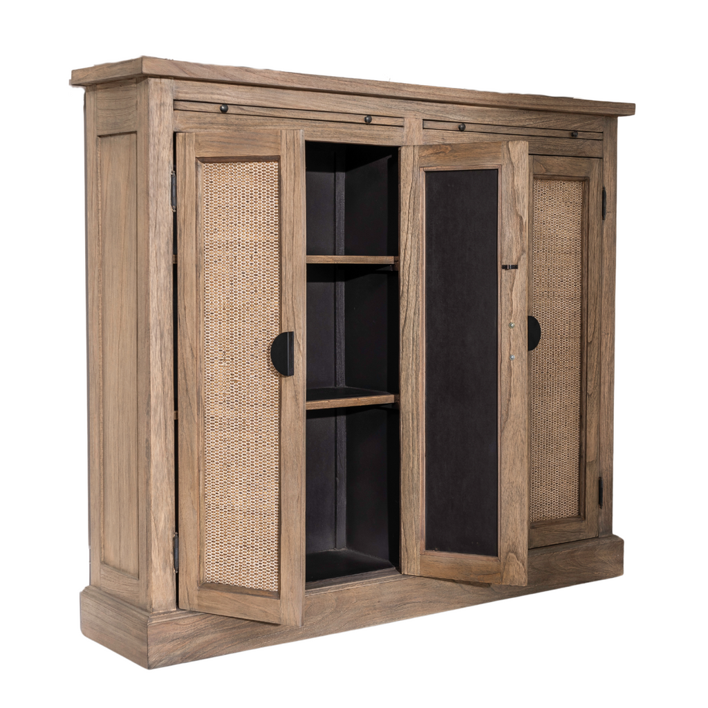 Traditional Solid Oak Large 2 Rattan Front Door Storage Cabinet - Home Furniture Interiors