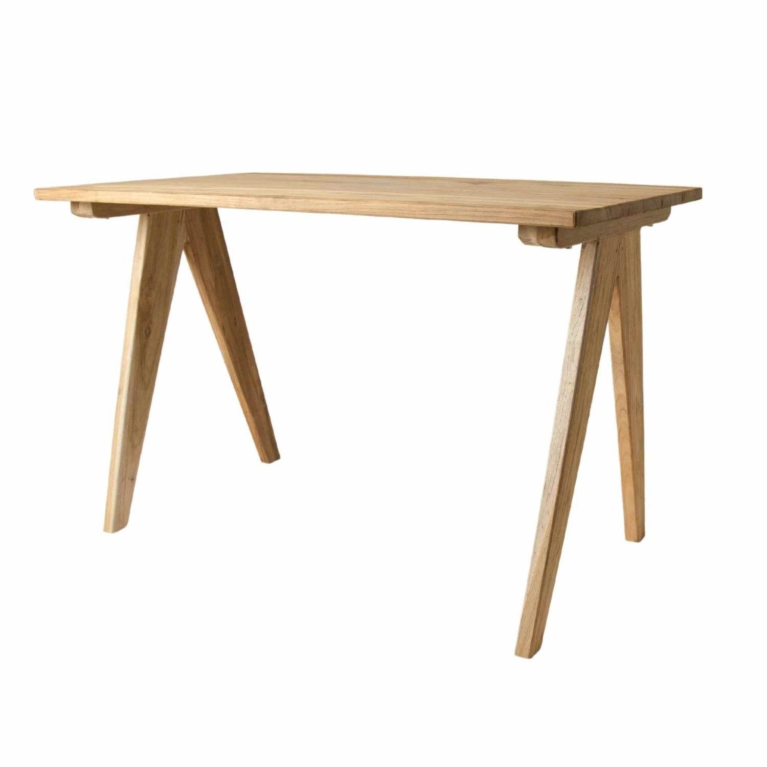 Artisan Rectangular Teak Wood Desk with Sculpted Angular Legs