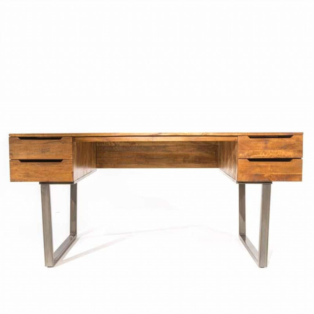 Industrial Grey Mango Wood Home Office Desk with 4 Drawers - Home Furniture Interiors