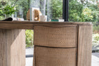 Rustic Oak Rattan Home Office 2 Drawer Oval Desk - Home Furniture Interiors