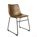 Industrial Brown Vegan Leather Scoop Seat Dining Chair with Steel Base