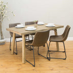 Industrial Brown Vegan Leather Scoop Seat Dining Chair with Steel Base - Home Furniture Interiors