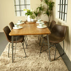 Industrial Brown Vegan Leather Scoop Seat Dining Chair with Steel Base - Home Furniture Interiors