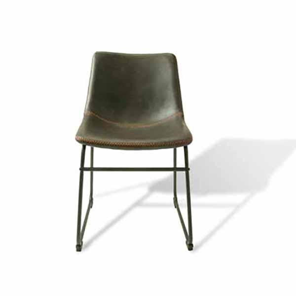 Industrial Grey Vegan Leather Scoop Seat Dining Chair with Steel Base - Home Furniture Interiors