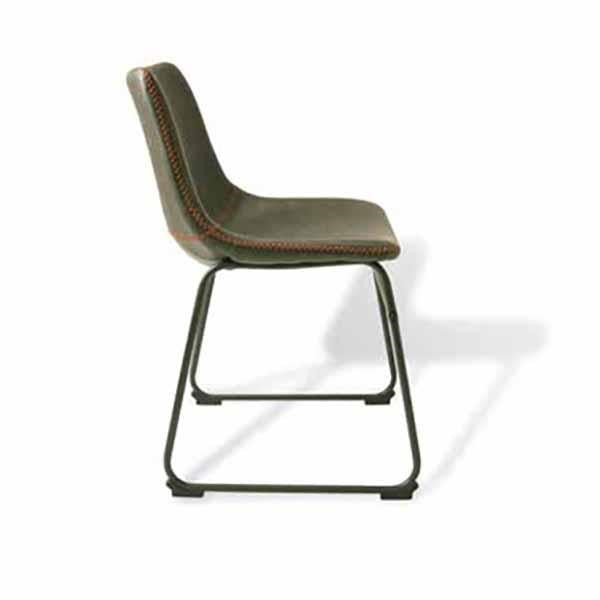 Industrial Grey Vegan Leather Scoop Seat Dining Chair with Steel Base - Home Furniture Interiors