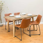 Industrial Tan Vegan Leather Scoop Seat Dining Chair with Steel Base - Home Furniture Interiors