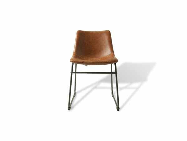 Industrial Tan Vegan Leather Scoop Seat Dining Chair with Steel Base - Home Furniture Interiors