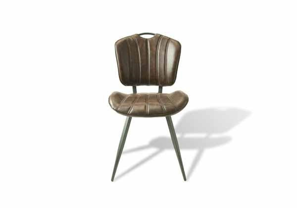 Modern Brown PU Leather Upholstered Dining Chair with Grey Steel Legs - Home Furniture Interiors