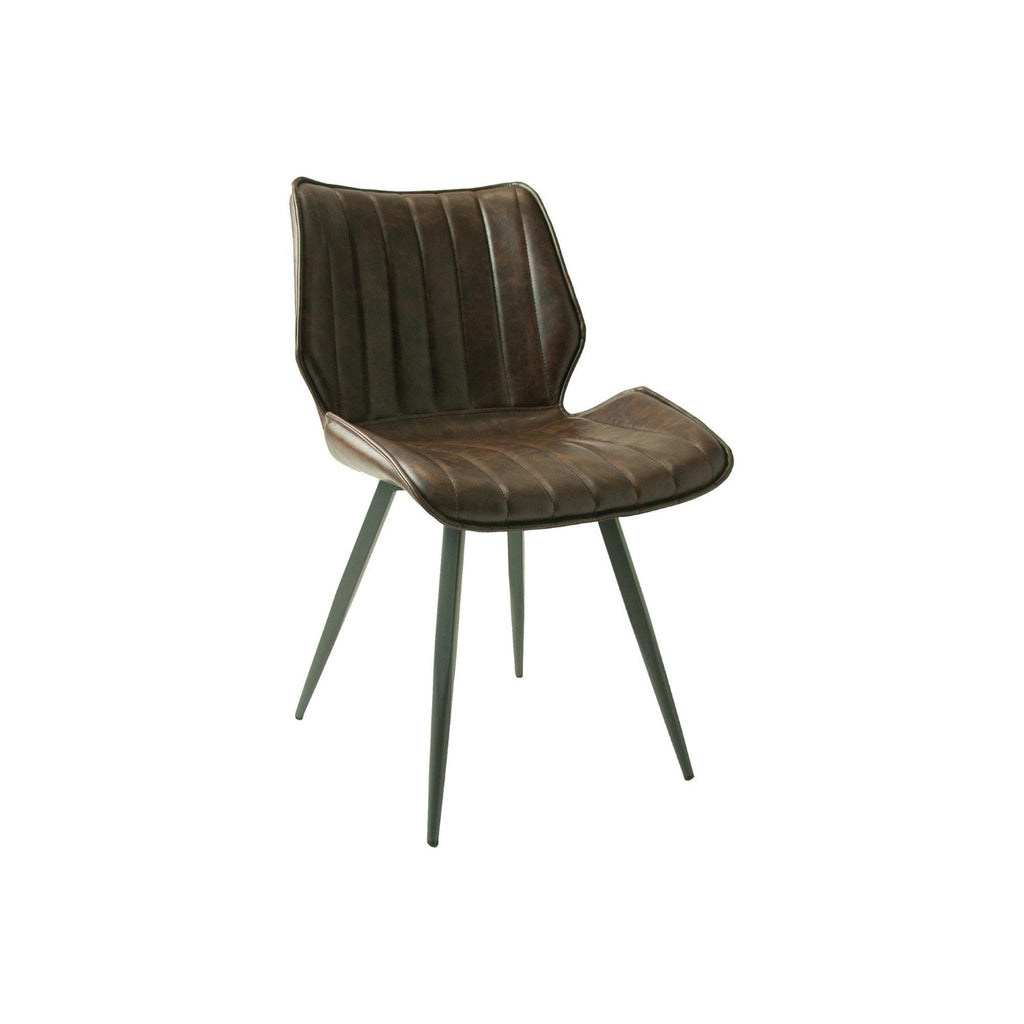 Contemporary Brown Vegan Leather Dining Chair with Steel Legs