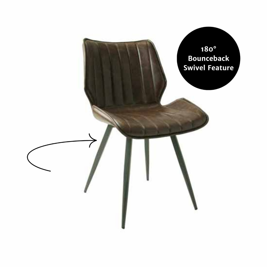 Contemporary Brown Vegan Leather Dining Chair with Steel Legs - Home Furniture Interiors