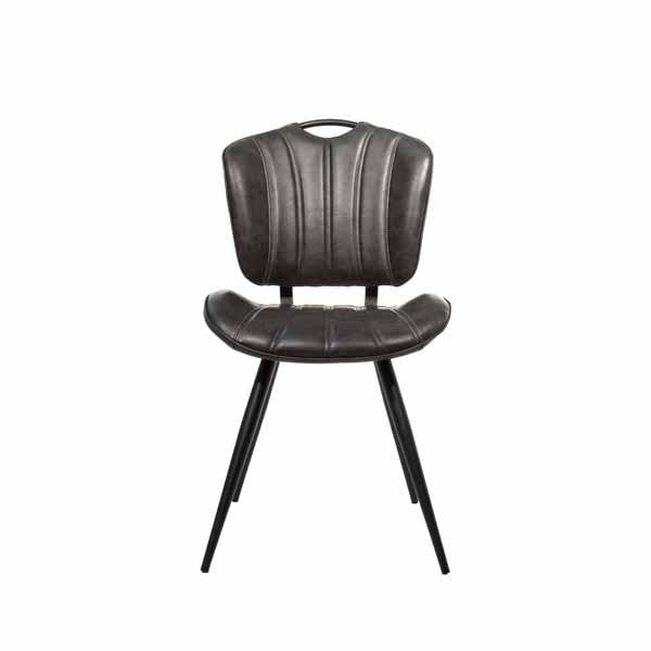 Modern Grey PU Leather Upholstered Dining Chair with Black Steel Legs - Home Furniture Interiors