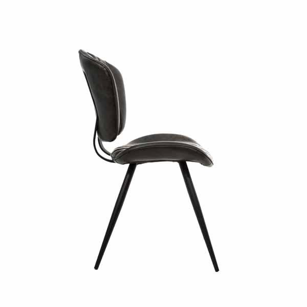 Modern Grey PU Leather Upholstered Dining Chair with Black Steel Legs - Home Furniture Interiors