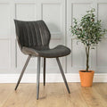 Contemporary Grey Vegan Leather Dining Chair with Steel Legs