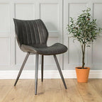Contemporary Grey Vegan Leather Dining Chair with Steel Legs