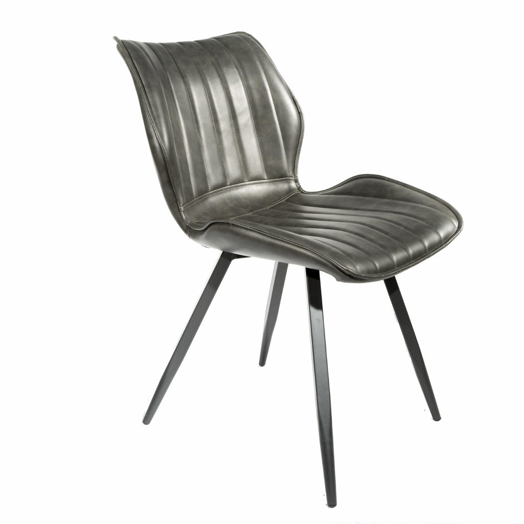 Contemporary Grey Vegan Leather Dining Chair with Steel Legs - Home Furniture Interiors