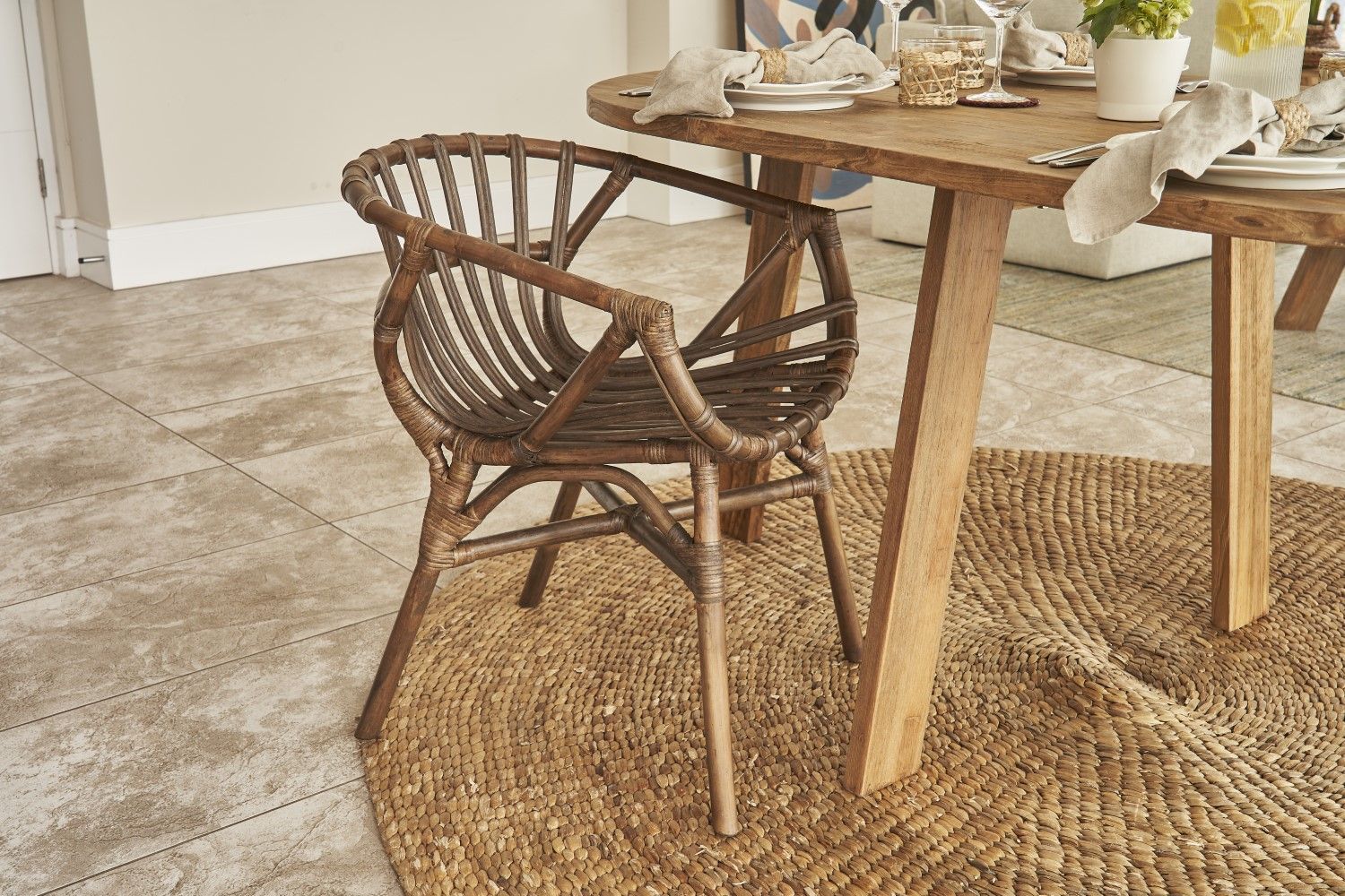 Modern Style Brown Bamboo Curved Back Dining Chair - Home Furniture Interiors