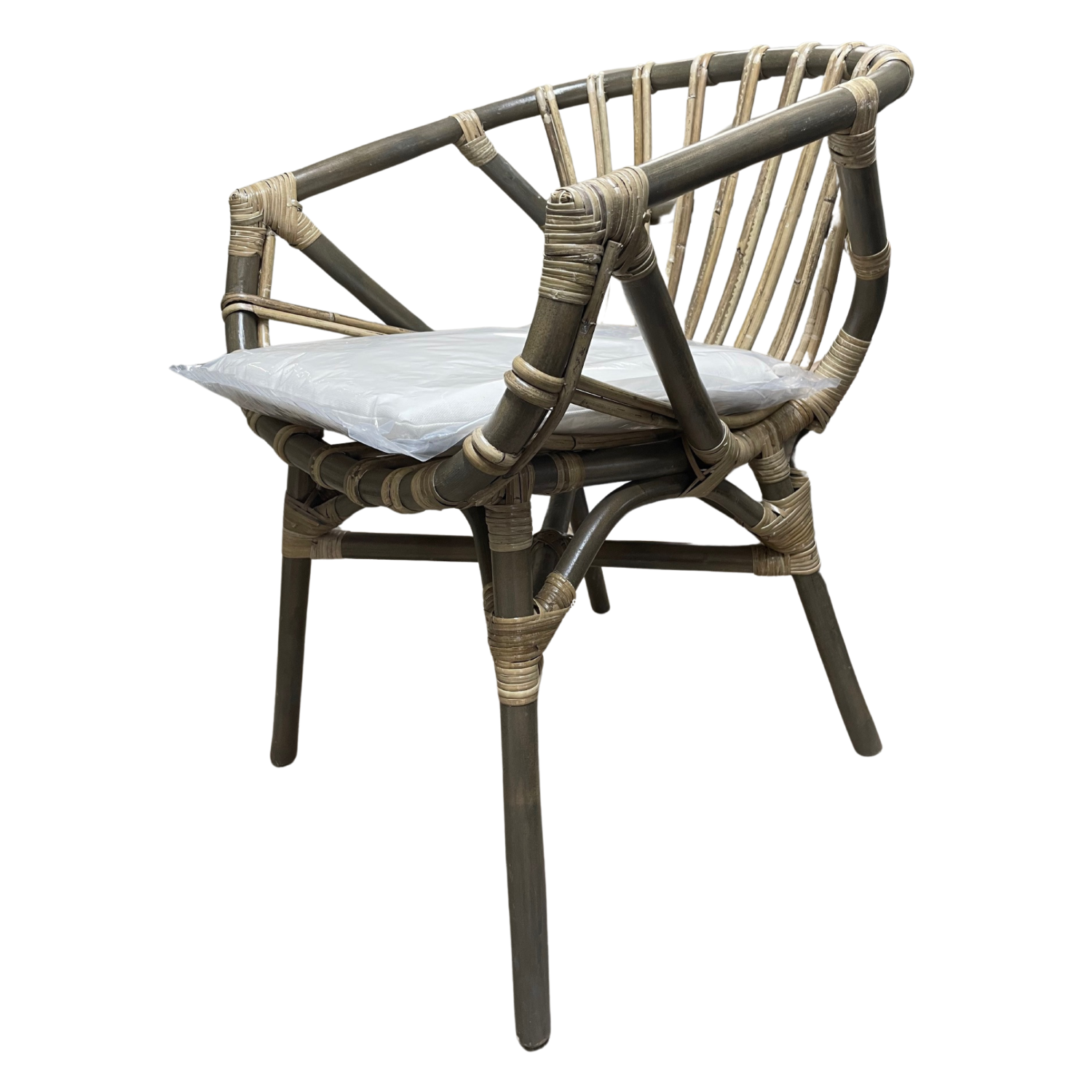 Modern Style Grey Rattan Frame Dining Chair with Padded Cushion