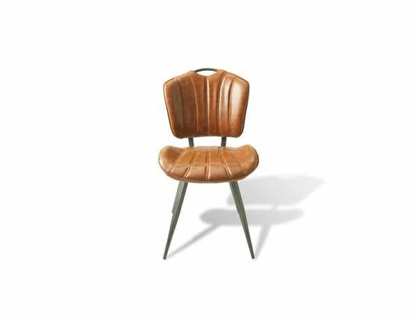 Modern Tan PU Leather Upholstered Dining Chair with Grey Steel Legs - Home Furniture Interiors