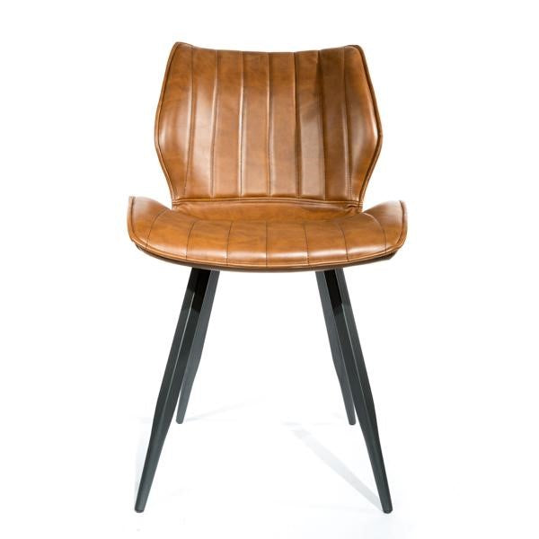 Contemporary Tan Vegan Leather Dining Chair with Steel Legs - Home Furniture Interiors