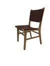 Traditional Style Brown Leather and Natural Teak Woven Dining Chair