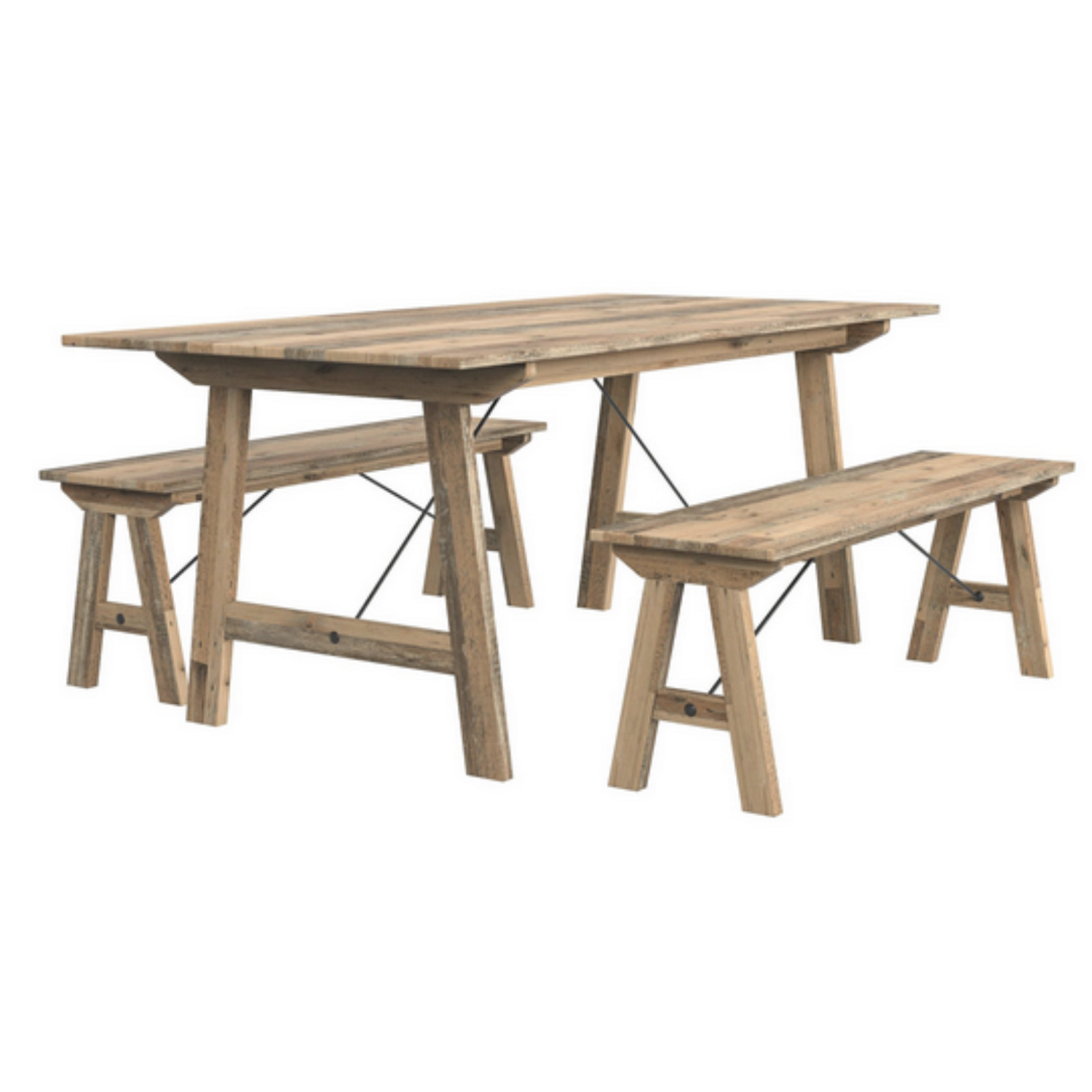 Modern Solid Pine Rectangular 200cm Dining Table with Metallic Accents - Home Furniture Interiors