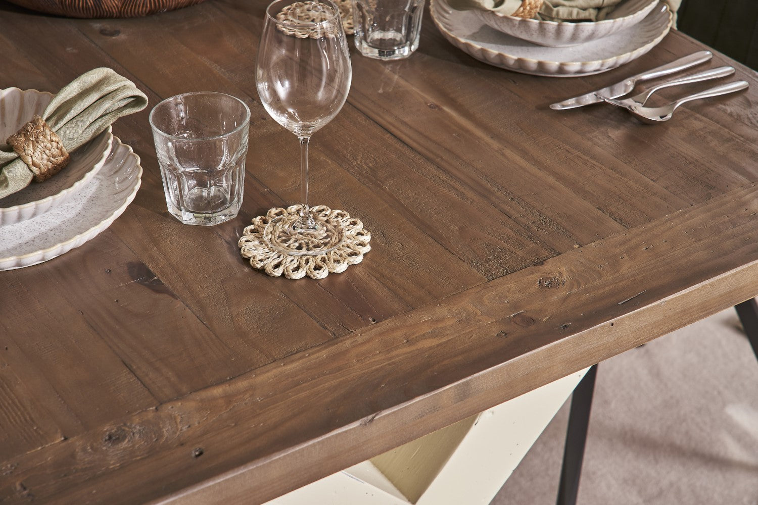 White Solid Pine Two Tone 6 Seater Dining Table with Matt Lacquer Finish - Home Furniture Interiors