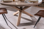 Modern Oatmeal Oak 4 Seater Round Dining Table 150cm - Home Furniture Interiors