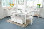 Farmhouse Style White Natural Wood Rectangular Dining Table - Home Furniture Interiors