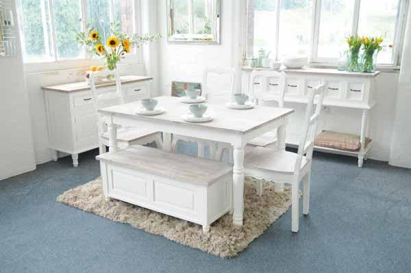 Farmhouse Style White Natural Wood Rectangular Dining Table - Home Furniture Interiors