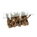 Modern Natural Teak Root Glass Top Rectangular 6 Seater Dining Table